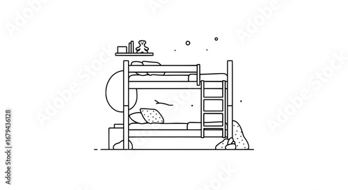 Bunk bed with person sleeping and plants with transparent background
