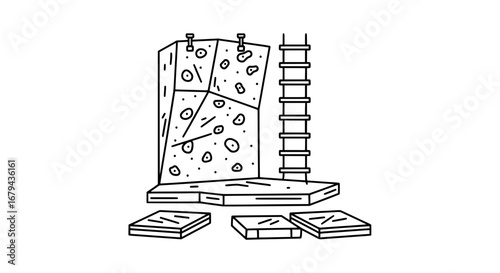 Indoor rock climbing wall with transparent background