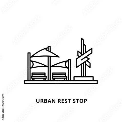 Urban rest stop with transparent background
