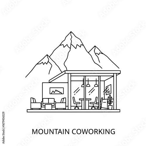 Mountain coworking space with transparent background