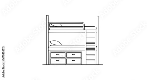 Bunk bed with drawers and ladder with transparent background