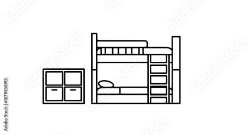 Bunk bed with dresser on transparent background