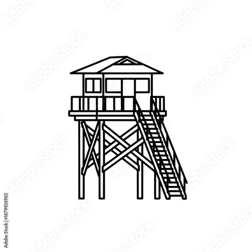 Lifeguard tower outline with transparent background