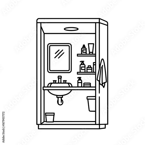 Bathroom with mirror and shelves with transparent background