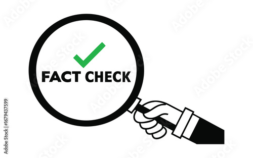 Fact Check. Truth. Research. A modern vector line art icon with a magnifying glass for a news website, a blog post, or an educational presentation about disinformation and media literacy.
