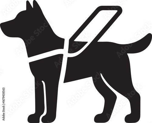 Guide Dog in Harness Silhouette Icon Service Animal, Assistance Dog, Disability Aid, Accessibility Support Vector Symbol