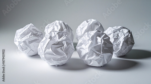 Six Crumpled White Paper Balls Arranged in a Circle image photo