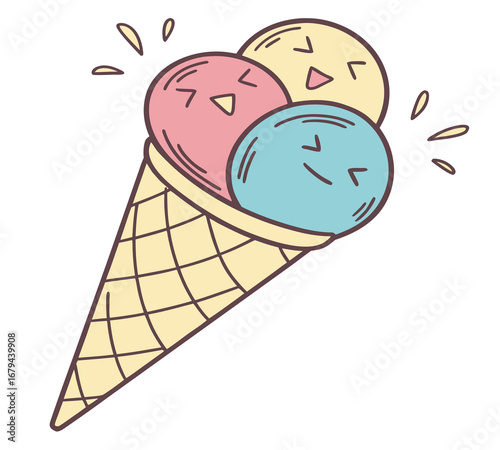 Whimsical ice cream cone illustration with swirls and sprinkles