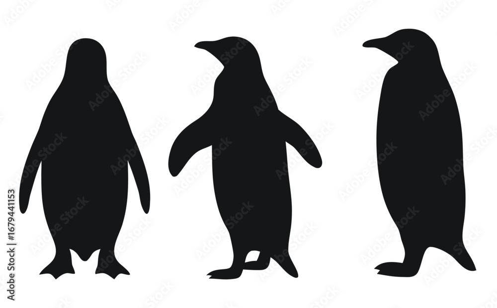 Naklejka premium Collection of penguin silhouettes in various poses