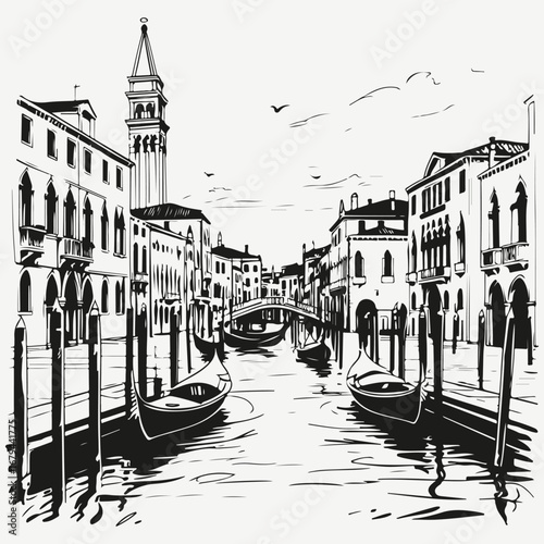 Venice Italy cityscape sketch illustration vector