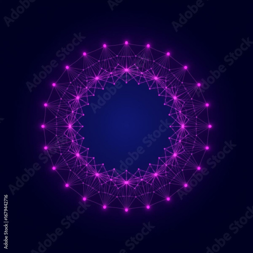 Pink geometric network mandala on dark background abstract