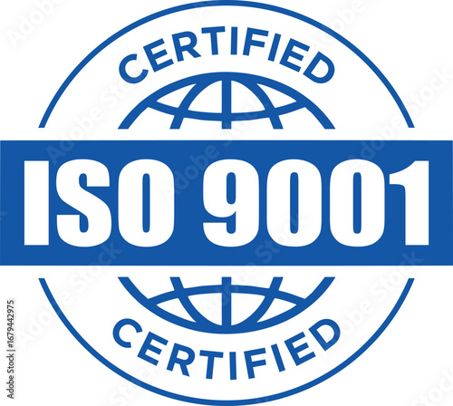 ISO 9001 Certified Logo | Quality Management System Certification Seal for Business Marketing, Quality Assurance and Compliance