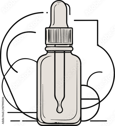Line art face serum dropper bottle, elegant smooth outline, abstract skincare icon vector 1