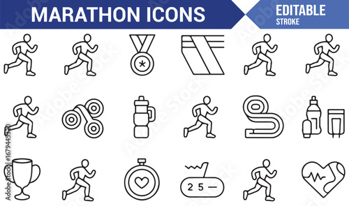 Dynamic marathon runner icon set for sports and fitness events