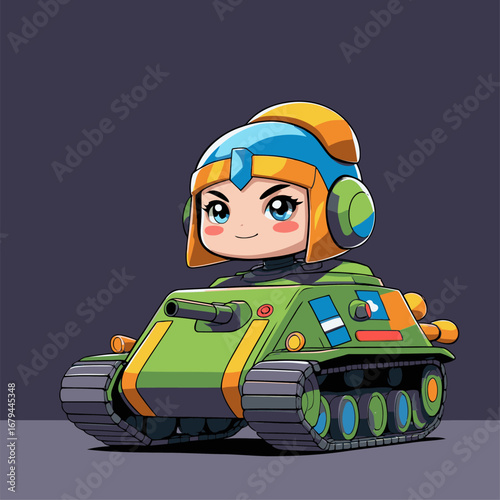 cute tank character vector in game