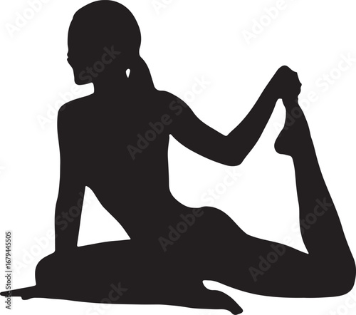 Silhouette of a Woman Practicing Yoga in the King Pigeon Pose for Wellness and Relaxation with Health and Lifestyle Benefits on a White Background