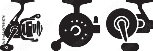  Fishing Reel Silhouette Icon Set