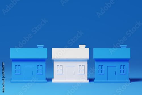 3D Cartoon Houses Concept of real estate, property, and homeownership