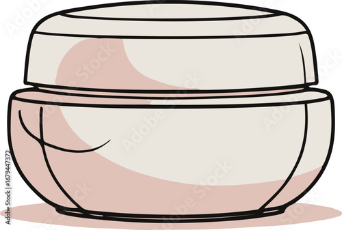 Minimal line art face cream jar with lid, simple abstract cosmetic icon set element 2