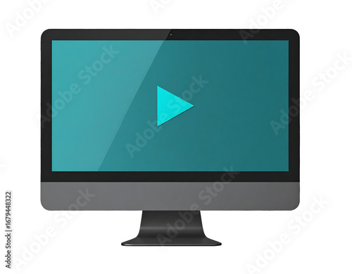 Modern Flat Style Desktop Computer Play Button Display Illustration