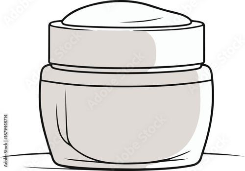 Minimal line art face cream jar with lid, simple abstract cosmetic icon set element