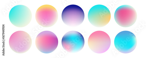 Set of colorful watercolor translucent gradient samples, Smooth gradient glowing neon paint spots, Vector illustration. Eps10