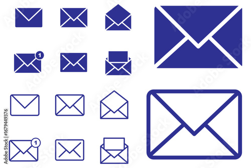 Set of mail envelope icon in linear style. Closed envelope, opened letter, with checkmark and email. Editable stroke. E-mail icon, sign of an incoming unopened message. Vector illustration