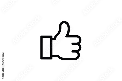 Modern minimalist outline icon of a hand giving a thumbs up gesture, symbolizing approval, positive feedback, agreement, and success in a clean digital graphic style