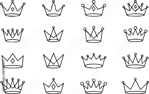 stylized golden crown icon vector grid set royalty emblem illustration template for luxury design and decoration