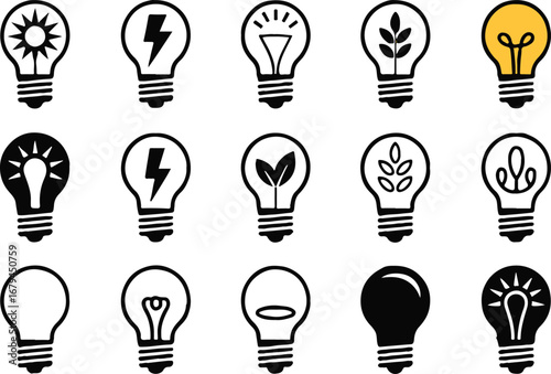 vector light bulb icon pack with 15 unique designs for creativity innovation energy nature concept inspiration