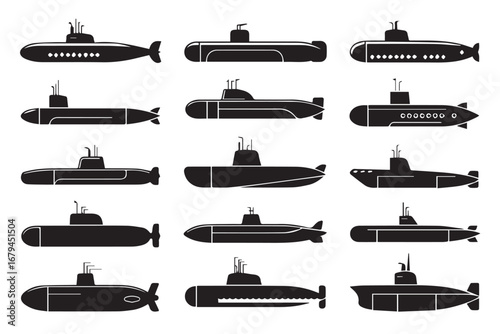 vector submarine silhouettes 15 icons ai eps png jpeg naval marine military underwater vessel design set