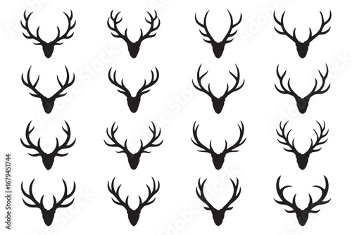 vintage style elk antlers silhouette collection vector art nature wildlife decorative design bundle for creative projects