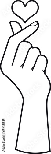 Hands love gesture black-and-white vector illustration