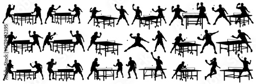 Table tennis silhouette collection in black. Men and women playing ping pong, serving, returning, and competing