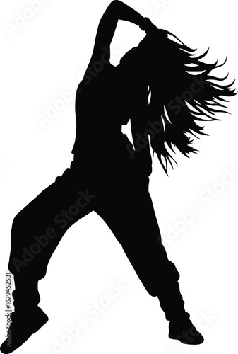 Graceful young woman dancing energetically with flowing movements and vibrant colors