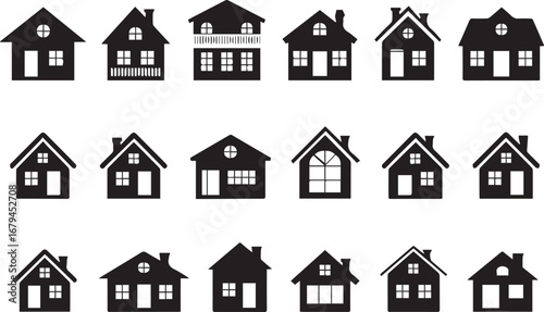 modern real estate vector pack 18 house silhouettes featuring varied architectural details for ui ux graphic design art