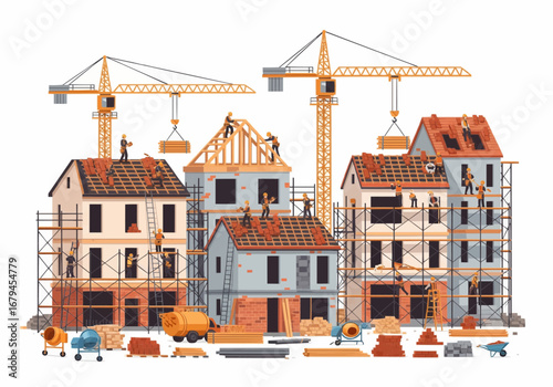 Construction site with multiple buildings under construction.