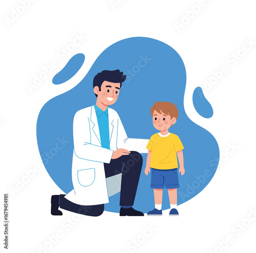 vector, illustration, male doctor with pediatric patient,