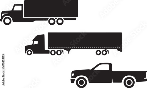 Automotive Transport Icons Collection Truck Pickup Silhouette Set