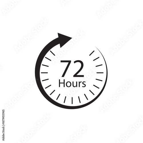 Simple black and white graphic of 72 hours icon logo vector