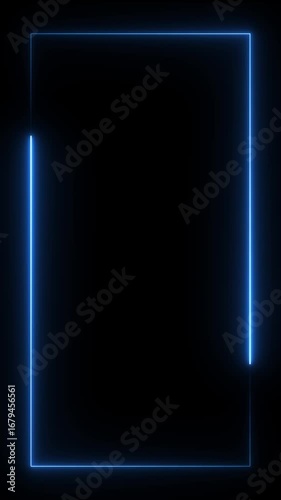 neon square frame animation video ,glowing neon line on black background.