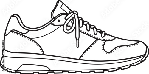 Sneaker Line Drawing Icon Simple Black and White Vector Outline of Sports Shoe, Running Footwear, Gym, Fashion, Lifestyle Symbol