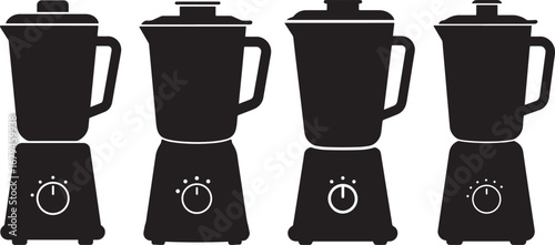 Four black blender silhouettes isolated on white background