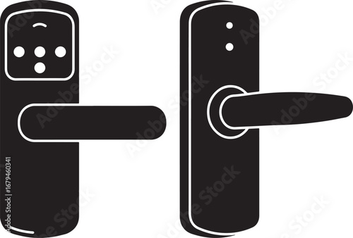 Modern electronic door lock handle silhouette isolated on white background