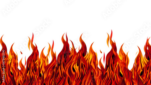 Vibrant Red and Orange Flames Border on White Background fire burning