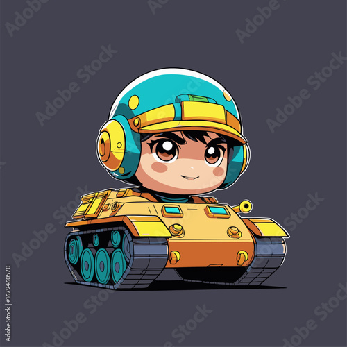 cute tank character vector in game