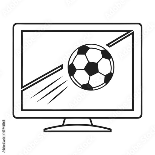 Black and white illustration of a soccer ball in motion on a television screen football sport