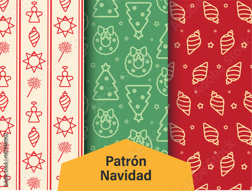 conjunto de patrón de navidad con esfera, árbol y piñata