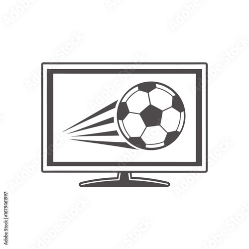 Soccer ball in motion on a television screen icon football sport