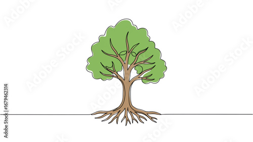 Continuous Line Drawing Tree Minimalist Vector | One Line Art Nature Illustration